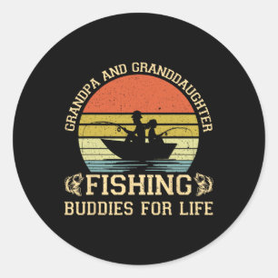 Vintage Grandpa And Granddaughter Fishing Buddies Classic Round Sticker