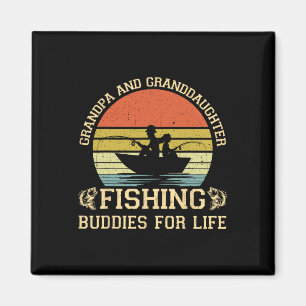 Vintage Grandpa And Granddaughter Fishing Buddies Magnet