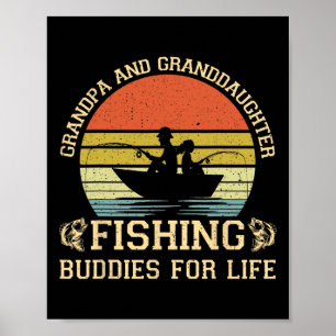 Vintage Grandpa And Granddaughter Fishing Buddies  Poster
