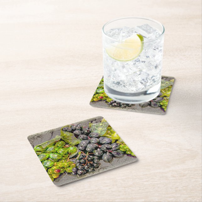 Vintage Grape Digital Art Paper Coaster (Insitu)
