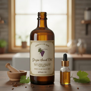 Vintage Grape Seed Oil Label with Hand-Drawn Grape