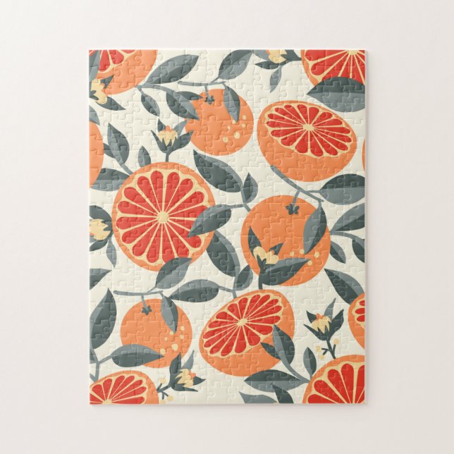 Vintage Grapefruit Citrus Pattern Jigsaw Puzzle (Vertical)