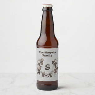 Vintage Grapes and Vines Black White Add Monogram Beer Bottle Label