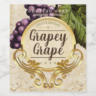 Vintage grapes faux gold fancy homemade winemaking wine label