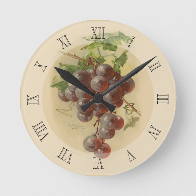 Vintage grapes round clock (Front)