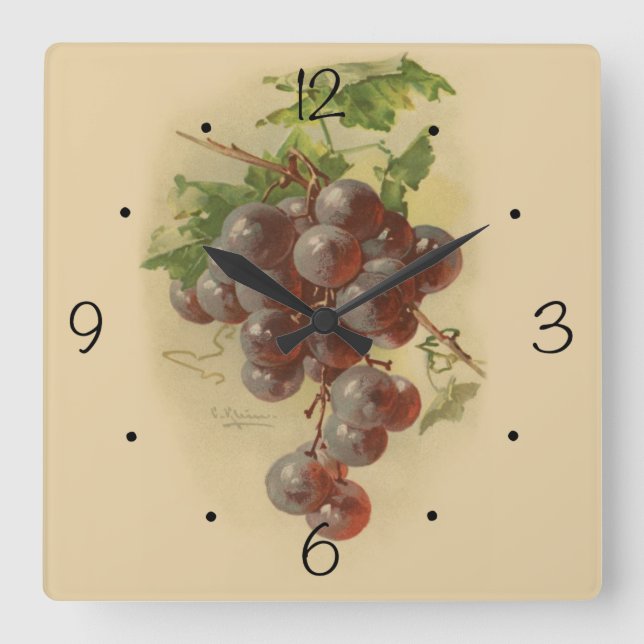 Vintage grapes square wall clock (Front)