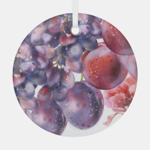 Vintage Grapes Watercolor Autumn Card Glass Tree Decoration