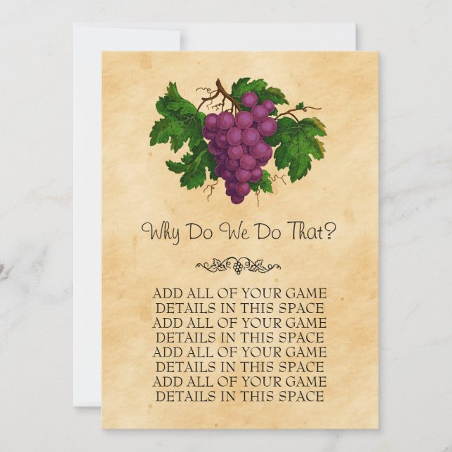 Vintage Grapes Wedding Bridal Shower Game Cards (Front)