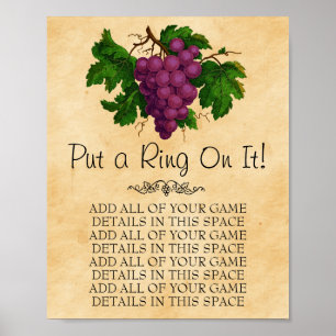 Vintage Grapes Wedding Bridal Shower Games Custom Poster