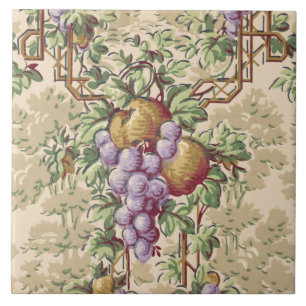 Vintage Grapevine & Fruit Garden Trellis Pattern Ceramic Tile