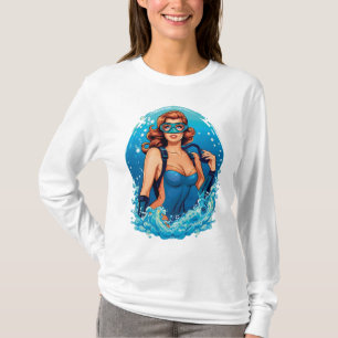 Vintage Graphic Design Female Scuba Diver T-Shirt