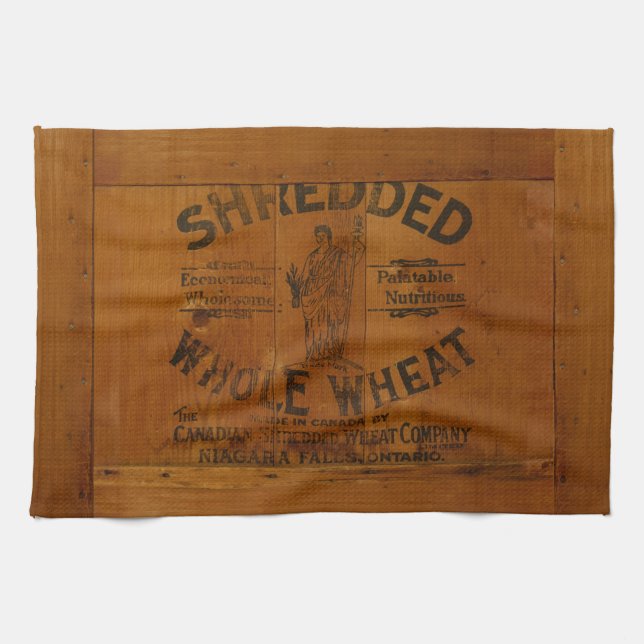 Vintage Graphic Shredded Wheat Stamped Crate Tea Towel (Horizontal)