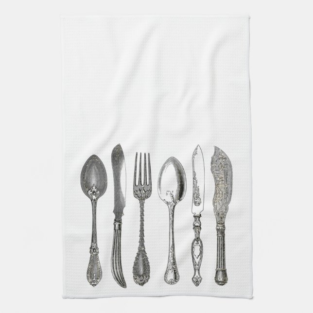 Vintage Graphic Silverware Cutlery Tea Towel (Vertical)