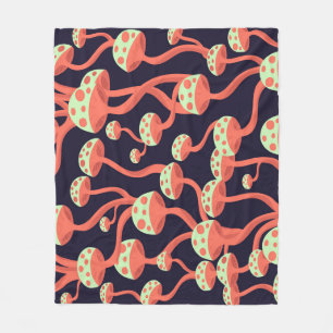 Vintage Graphics Mushrooms Seamless Pattern Fleece Blanket