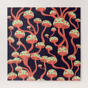 Vintage Graphics Mushrooms Seamless Pattern Jigsaw Puzzle