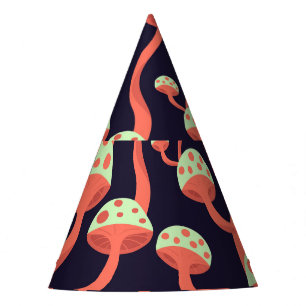 Vintage Graphics Mushrooms Seamless Pattern Party Hat