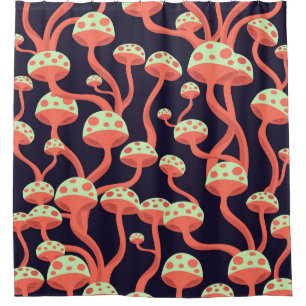 Vintage Graphics Mushrooms Seamless Pattern Shower Curtain