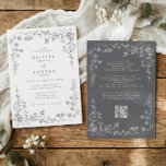 Vintage Gray All in One French Floral Wedding Invitation<br><div class="desc">Soft gray and silver-toned florals arranged within an ornate chinoiserie floral frame give this vintage french wedding invitation a refined and timeless elegance. The detailed botanical artwork and delicate toile de jouy style accents create a romantic wedding design inspired by classic wedding stationery and Victorian floral illustrations. The cool gray...</div>
