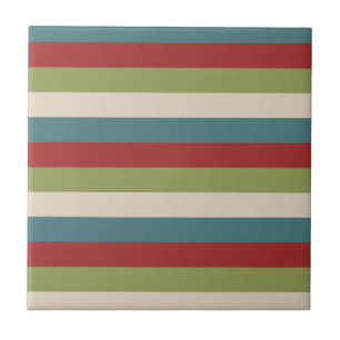 Vintage Gray Burgundy Green Blue Stripe Pattern Ceramic Tile