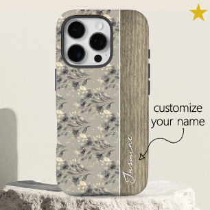 Vintage Gray Spring Flowers Wood Custom Name iPhone 16 Pro Case