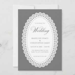 Vintage Gray White Lace Doily Wedding Invitation