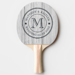 Vintage Gray Wood Boards Wedding Monogram Star Ping Pong Paddle