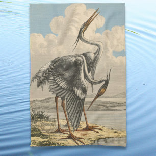 Vintage Great Blue Heron Dramatic Ornithology Bird Tea Towel