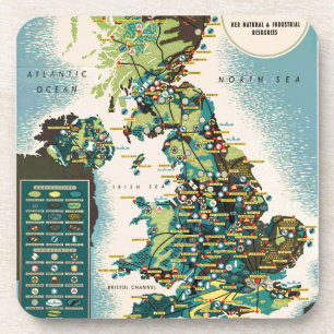 Vintage Great Britain Resources Map Coaster