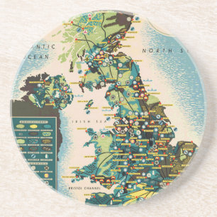 Vintage Great Britain Resources Map Coaster