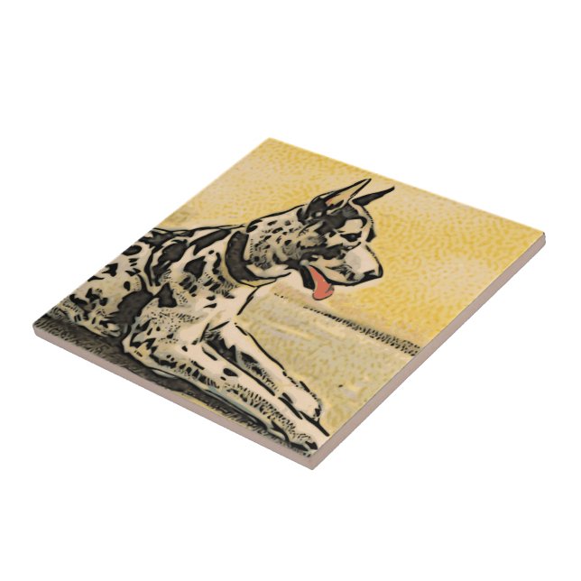 Vintage Great Dane Art Ceramic Tile (Side)