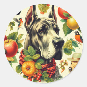 Vintage Great Dane Dog Illustration Classic Round Sticker