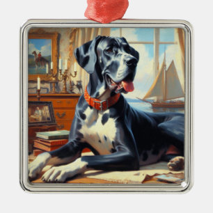 Vintage Great Dane Painting Metal Ornament