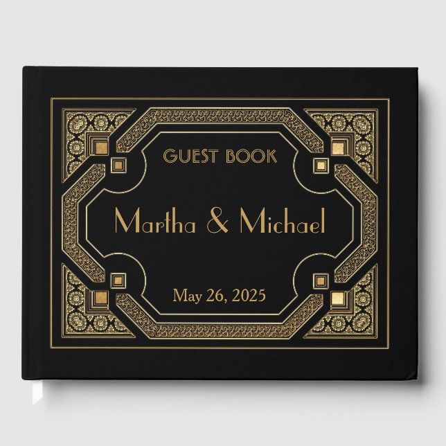 Vintage Great Gatsby Art Deco Gold Guest Book (Front)