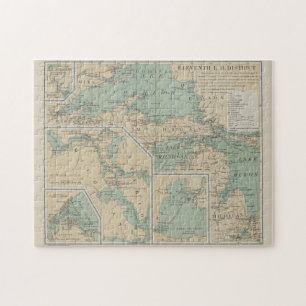 Vintage Great Lakes Lighthouse Map (1898) Jigsaw Puzzle