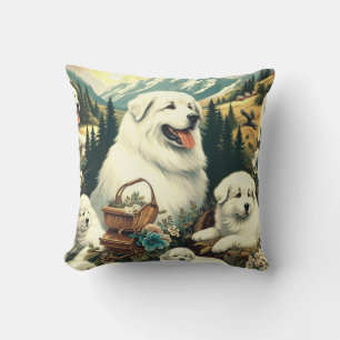 Vintage Great Pyrenees Dog Illustration Cushion