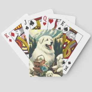 Vintage Great Pyrenees Dog Illustration Playing Cards