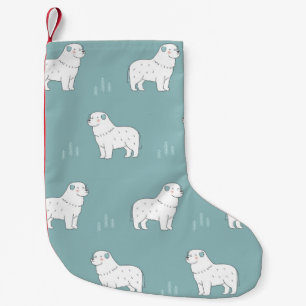 vintage Great Pyrenees dog illustration seamless r Small Christmas Stocking