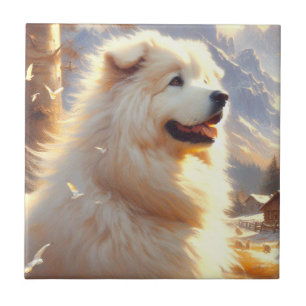 Vintage Great Pyrenees  Dog Painting Ceramic Tile