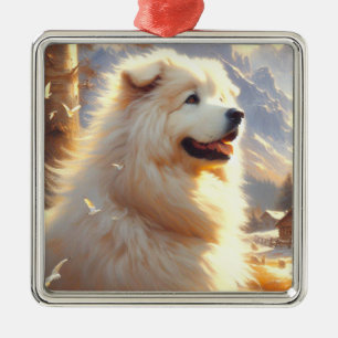 Vintage Great Pyrenees Dog Painting Metal Ornament