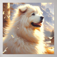 Vintage Great Pyrenees Dog Painting
