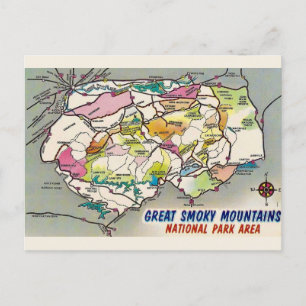 Vintage Great Smoky Mtns. Map Postcard