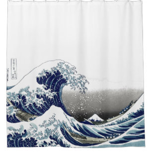 Vintage, Great Wave, Hokusai 葛飾北斎の神奈川沖浪 Shower Curtain