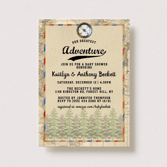 Vintage Greatest Adventure Travel Map Baby Shower Invitation (Creator Uploaded)