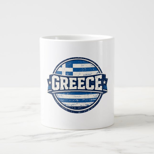 Vintage Greece Flag Badge Large Coffee Mug (Front)