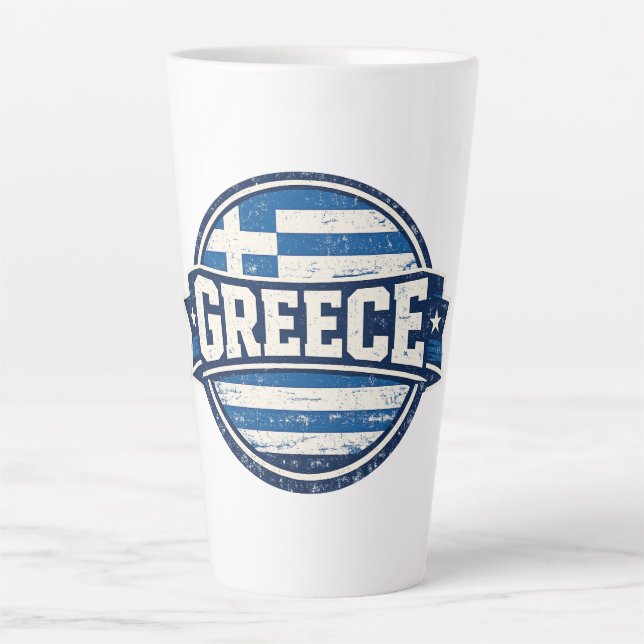 Vintage Greece Flag Badge Latte Mug (Front)