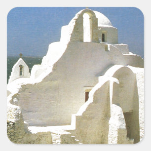 Vintage Greece, Myconos, Greek Orthodox Church Square Sticker