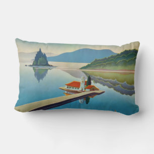 Vintage Greece Travel - Island of Corfu Lumbar Cushion