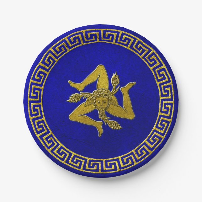 Vintage Greek Key and Sicilian Trinacria Paper Plate (Front)