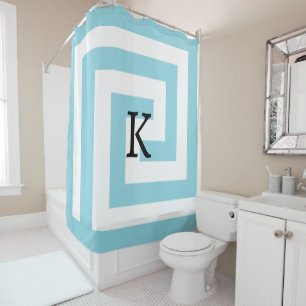 Vintage Greek Key Monograms Blue White Patterns Shower Curtain