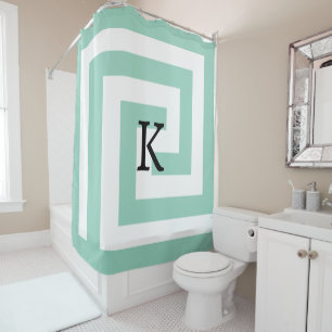 Vintage Greek Key Monograms Green White Patterns Shower Curtain
